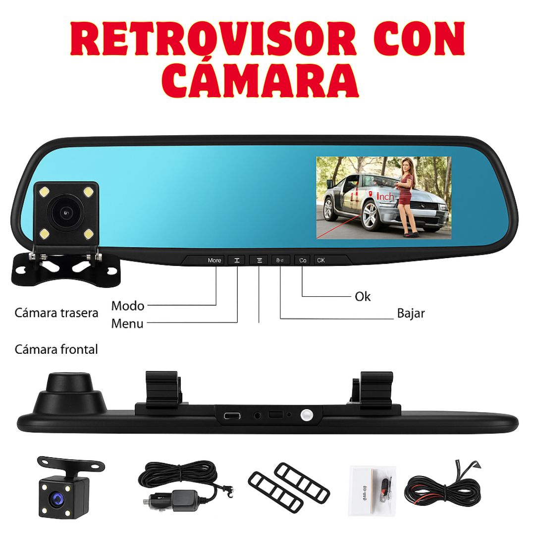 Retrovisor 2 en 1 con Cámara | Protege tu carro y graba todo